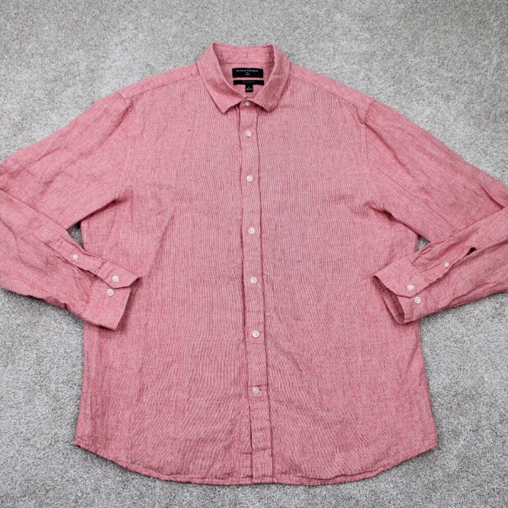 Banana Republic Shirt Adult Large Red Untucked Fit Linen/Cotton Blend L/S Button